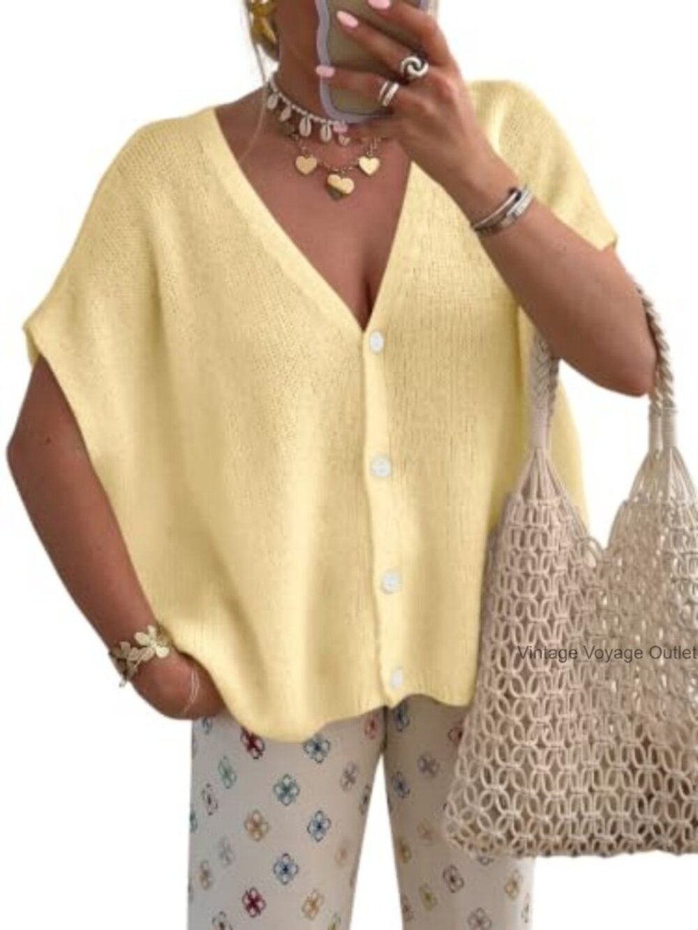 Oversized Ribbed Knit Button Down Short Sleeve Cardigan Sweater